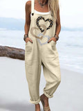 Wome'S Heart To Heart Pattern Print Casual Cotton Wide Leg Jumpsuit