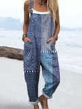 Women's Vintage Artistic Polka Dot Stripes Print Casual 100% Cotton Wide Leg Jumpsuit