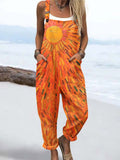 Wome'S Holiday Style Conscious Oil Painting Strokes Pattern Print Casual Cotton Wide Leg Jumpsuit