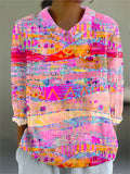 Women's Vintage  Art Print Casual Cotton And Linen 3/4 Sleeve Shirt