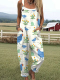 Women's Farm Chicken Pattern Casual Cotton Wide Leg Jumpsuit