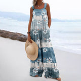Vacation Retro Floral Print Wide Leg Jumpsuit