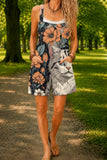 Women’s Black Orange Floral Cat Print Casual Cotton Wide Leg Romper