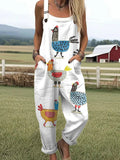 Women's Funny Chick Art Print Casual Cotton Wide Leg Jumpsuit