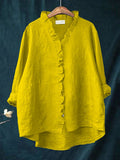 Women's Casual Cotton And Linen Ruffle Shirt RB146