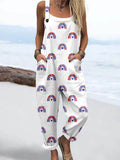 Wome'S Simple Style Independence Day Rainbow Pattern Print Casual Cotton Wide Leg Jumpsuit