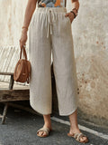 Women's Cotton And Linen Drawstring Nine-Quarter Casual Pants