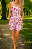 Women’s Pink Rose Floral Print Casual Cotton Wide Leg Romper