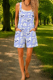 Women’s Lavender White Floral Print Casual Cotton Wide Leg Romper