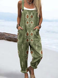 Wome'S Retro Decorative Pattern Casual Cotton Wide Leg Jumpsuit