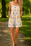Women’s Yellow Daisy Floral Print Casual Cotton Wide Leg Romper