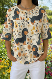 Womens Beige Dachshund Print Casual Shirt