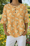 Womens Mustard Yellow Floral Print Casual Henley Shirt