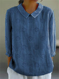 Women's Vintage Floral Art Print Casual Cotton And Linen 3/4 Sleeve Shirt