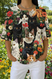 Womens Black Floral Multi-Cat Print Casual Shirt