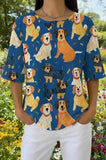 Womens Dark Blue All-Over Dog Print Casual Shirt