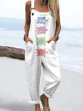 Wome's Holiday Style Watercolor Turtle Pattern Print Casual Cotton Wide Leg Jumpsuit
