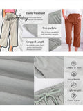Women's Casual Summer Linen Pants High Waisted Loose Yoga Sweatpants Crop Pants with Pockets