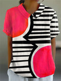 Women's Vintage Abstract Geometry Print Casual Cotton And Linen 3/4 Sleeve Shirt