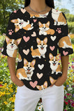 Womens Black Leaf Corgi Print Casual Shirt