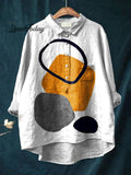 Women's Abstract Geometric  Art  Print Casual Cotton And Linen Shirt