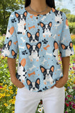 Womens Light Blue All-Over Dog Print Casual Shirt
