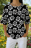 Womens Black Floral Paw Print Casual Shirt