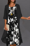 Crew Neck Half Sleeve Floral Two Piece Jacket Midi Dress
