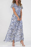 Chiffon Floral Ruffle V-neck Casual Maxi Dress