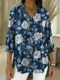 Women's Floral Pattern Art Print Casual Ruffled Denim Shirt RSDS2907