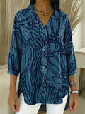 Women's Floral Pattern Art Print Casual Ruffled Denim Shirt RSDS2908