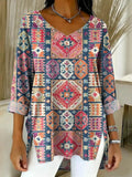 Women's Vintage Floral Pattern Art Print Casual Denim Shirt RSDS2926