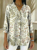 Women's Floral Pattern Art Print Casual Ruffled Denim Shirt RSDS2928