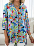 Women's Colorful Cute Polka Dots Print Casual Ruffled Denim Shirt RSDS2931