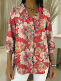 Women's Floral Pattern Art Print Casual Ruffled Denim Shirt RSDS2943