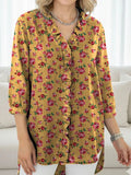 Women's Small Floral Print Casual Ruffled Denim Shirt RSDS2955