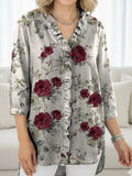 Women's Floral Art Print Casual Ruffled Denim Shirt RSDS2957