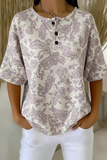 Womens Lavender Paisley Print Button Detail Waffle Knit Short Sleeve Top RSHW1707