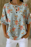Womens Sky Blue Floral Print Button Detail Waffle Knit Short Sleeve Top RSHW1716