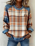Women's Vintage Plaid Print Patchwork Art Sweatshirt RSPS2814