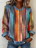 Women's Colorful Striped Pattern Patchwork Art Sweatshirt RSPS2817