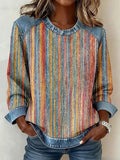 Women's Multicolor Striped Pattern Patchwork Sweatshirt RSPS2821