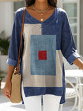 Women's Retro Geometric Art Print Casual Denim Shirt