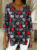 Women's Heart Pattern Art Print Casual Denim Shirt