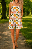 Women’s Orange Daisy Floral Print Casual Cotton Wide Leg Romper