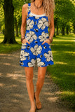 Women’s Blue Hibiscus Floral Print Casual Cotton Wide Leg Romper