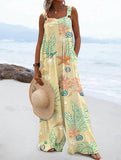 Women's Underwater World Seaweed Starfish Coral Pattern Pattern Loose Linen Material Jumpsuits