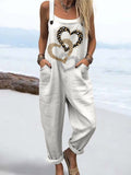 Wome'S Heart To Heart Pattern Print Casual Cotton Wide Leg Jumpsuit