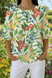 Womens Cream Green Leafy Print Casual Shirt