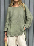 Women's Casual Cotton And Linen 3/4 Sleeve Shirt